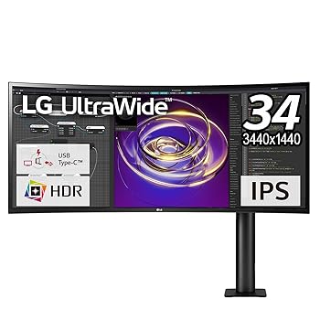 【中古】LG エルゴノミクススタンド 管する 見せびらかす 34WP88CN-B 34in 21:9 3440×1440曲面型ウルトラワイドモニター ／ USB Type-C ／ ／
