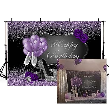 【中古】Mehofond 写真背景小道具 シルバーハイヒール シャンパンバルーン レディース パープルローズバルーン 大人用 誕生日パーティーバナー 背景幕 7x