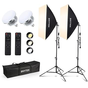 【中古】(未使用品)Softbox Lighting Kit, skytex Continuous Photography Lighting Kit with 2x20x28in Soft Box | 2X 85W 2700-6400K E27 LED Bulb, Photo Studio|COCOHOUSE