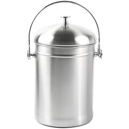 【中古】(非常に良い)食品廃棄物容器 ステンレススチール製 生ごみ 蓋・ハンドル付き キッチン カウンタートップ ワークトップ ガーデニング用 シルバー