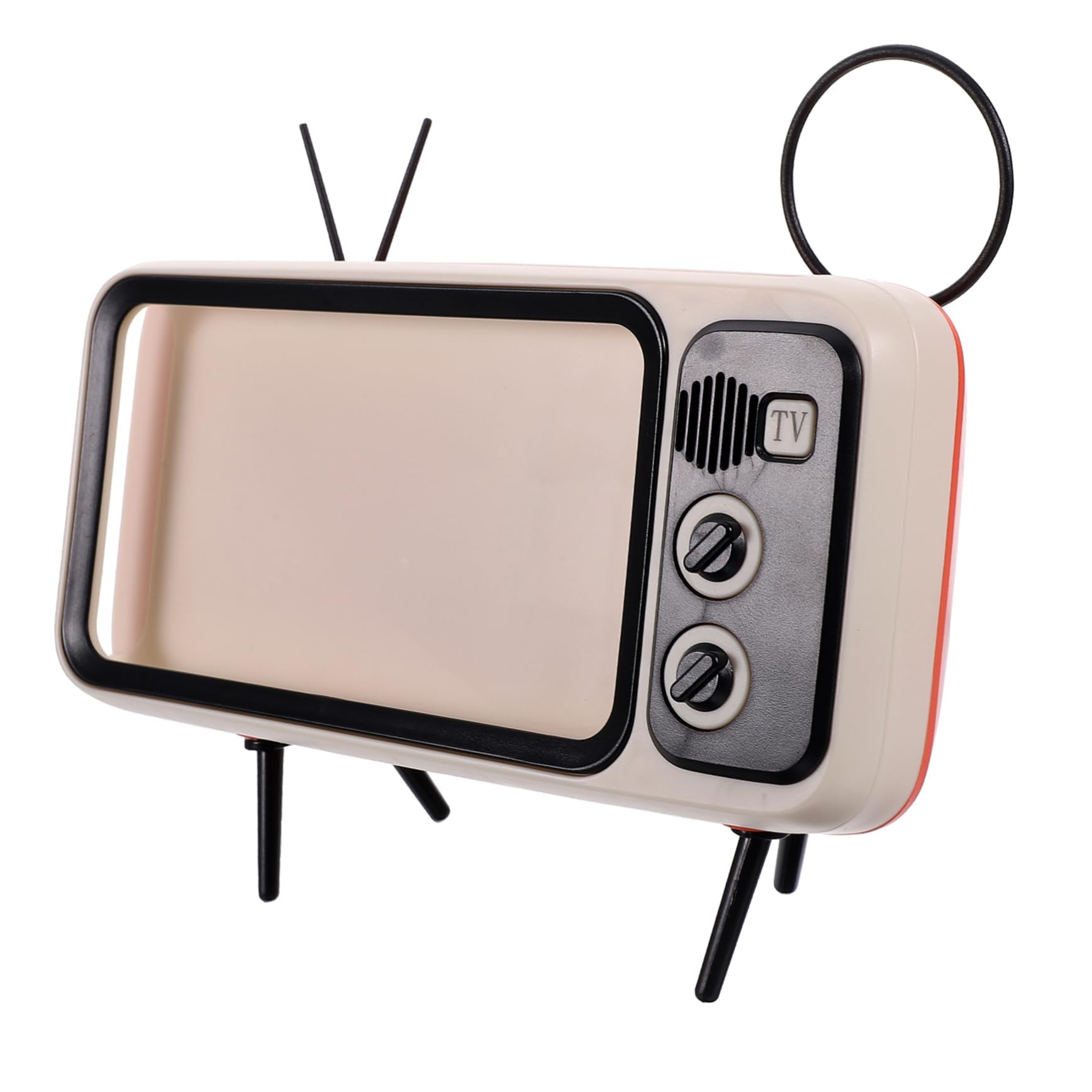 【中古】(未使用・未開封品)OKUMEYR レトロテレビデザイン スマホホルダー スピーカー付き スマートフォンスタンド デスクトップ用 オレンジ色 目の保護とアート性を兼ね備 モバイルスピーカー 映画視聴や友達とのに