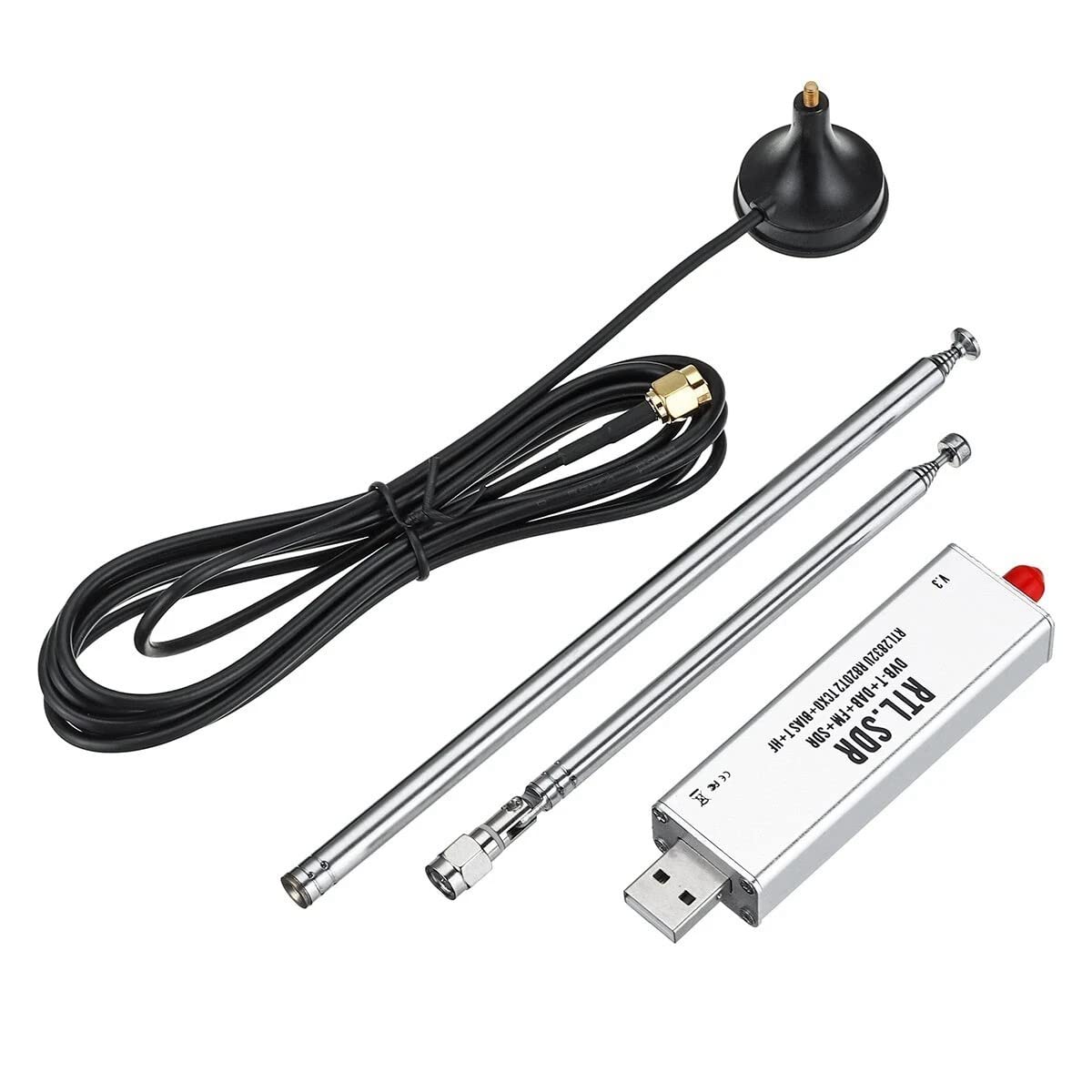 【中古】Uinfhyknd RTL-SDR R820T2 V3 RTL2832U ラジオ受信機 + 伸縮空中線 ラジオ受信機 + 空中線 軍事基地