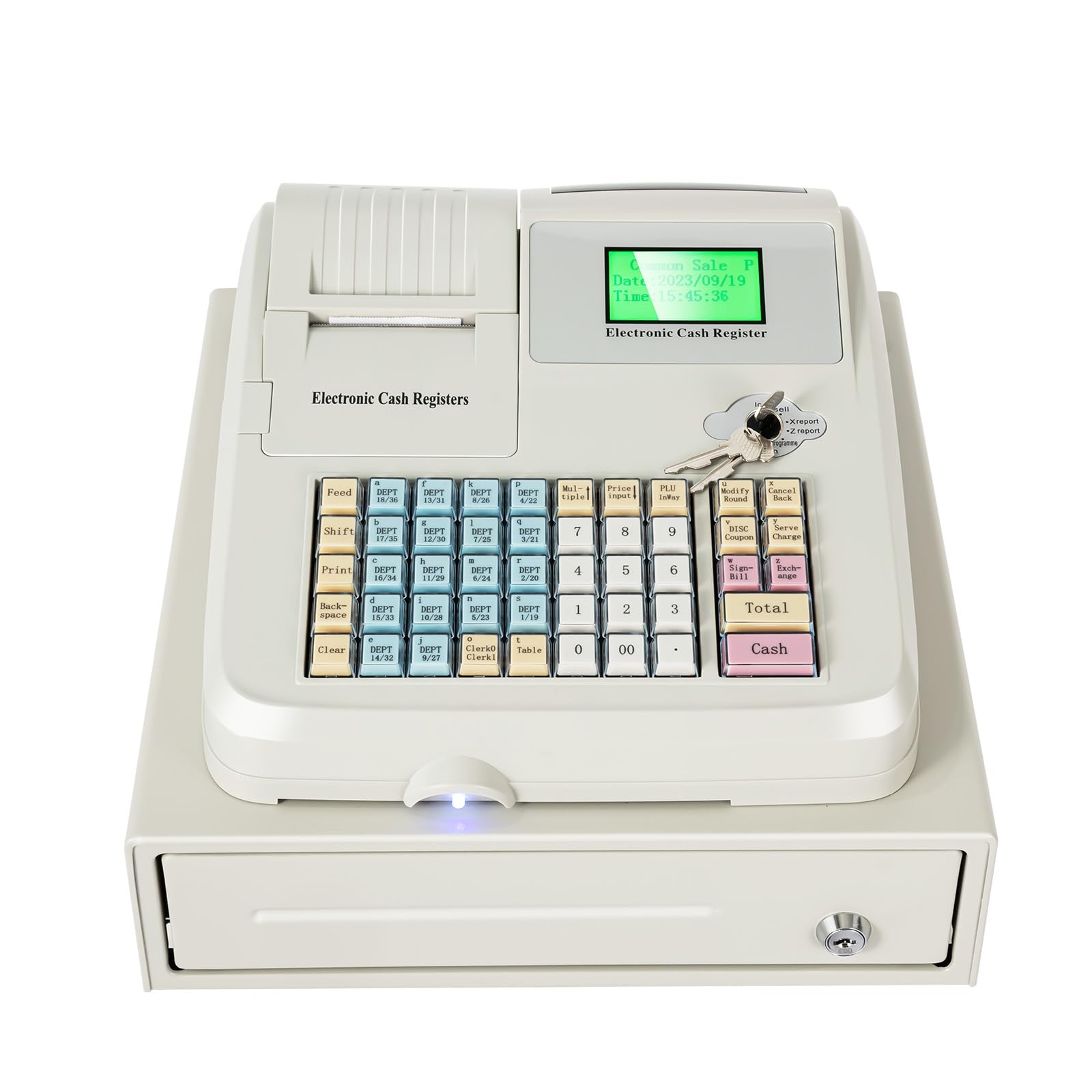【中古】現ナマ金銭登録器、48キーキャッシュレジスター、引き出しボックス席付き添い人現ナマ金銭登録器、中小会社組織向けデジタルLED見せびらかす受け売り店、食べ物屋、百貨店などに至適