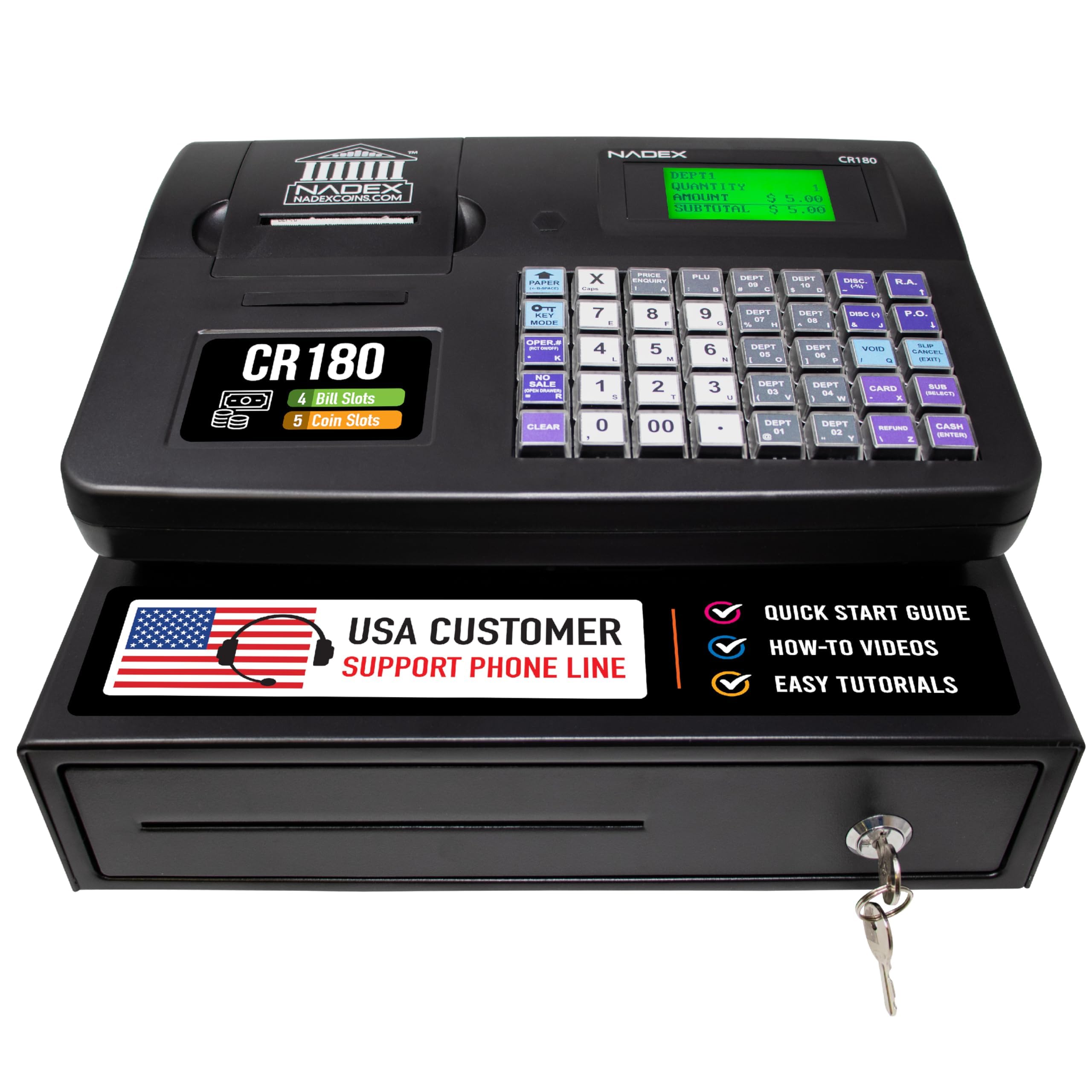 【中古】Nadex CR180 現ナマ金銭登録器、6800 プライスルックアップ 60 Dept、現ナマ\u0026硬貨引き出し、黒いこと
