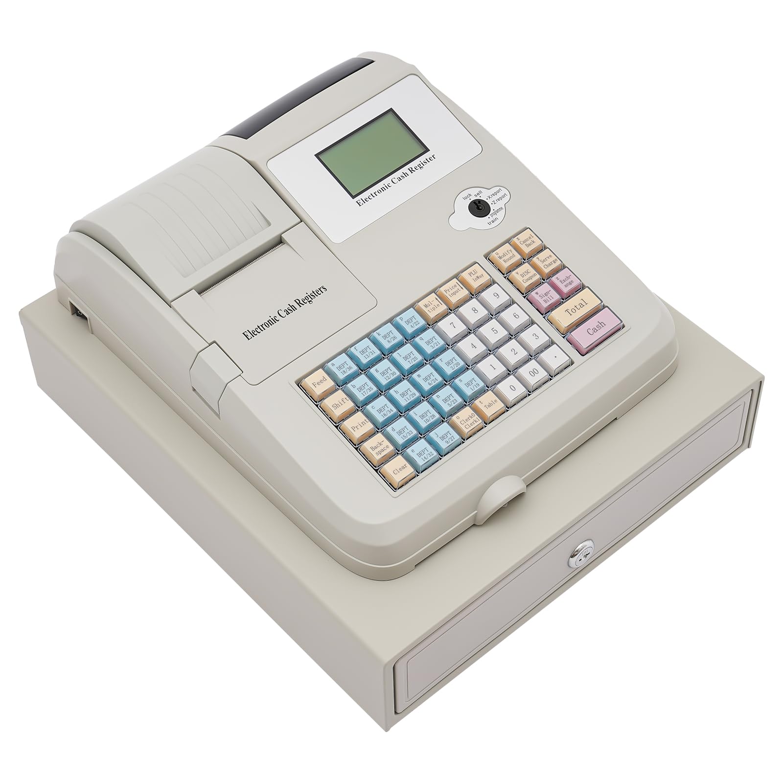 【中古】引き出し付きキャッシュレジスター USBインターフェース 48キー 電子キャッシュレジスター 小売店 POSセール、ロック可能な現金とコイン引き出し用