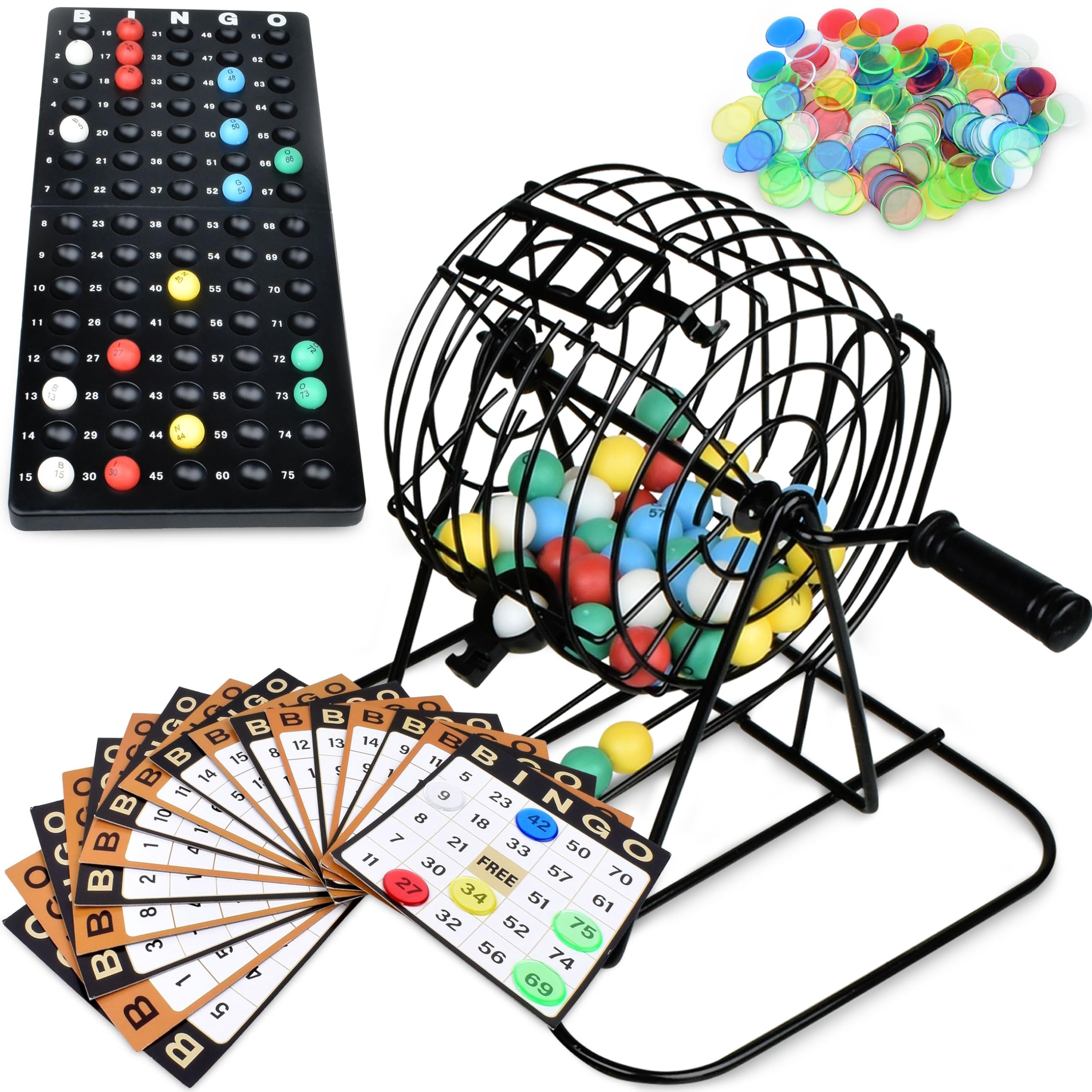【中古】(非常に良い)Queensell 大人用ビンゴゲーム - メタルケージ、ボールセット、カード付きの最高のボードゲーム - 大人向けのファミリーゲーム