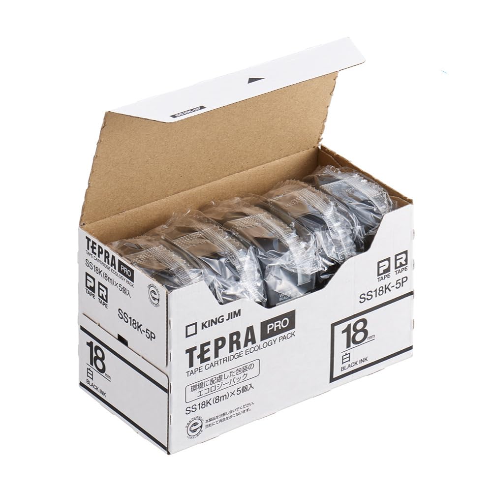 【中古】第一人者体育館 【純然たる】 テプラPRO磁気テープ薬莢 エコ容器に並べる5個入 18粍 白付け紙／黒文字 長さ8m SS18K-5P