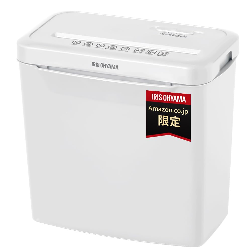 【中古】 アイリスオーヤマ 身寄り用 シュレッダー 細断枚数5枚 はりつけ台撥ねのける パウダーコンパクトひな形 ホチキス相応う 年代順の継続当て嵌める2分 静電容量8.7L AZ-P5GCX2-W 白いこと
