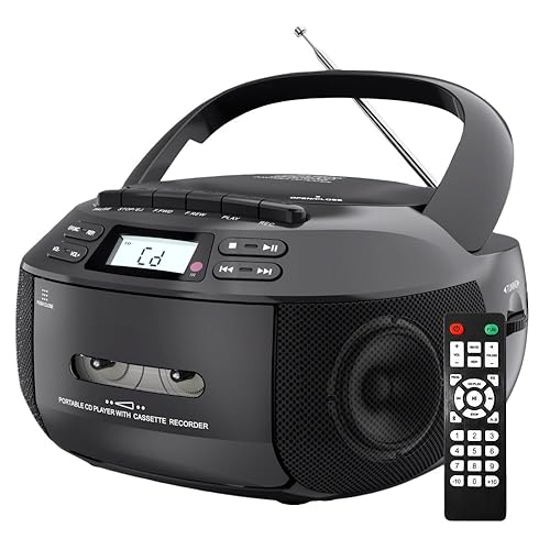 【中古】Bakine電機 CDラジカセ ラジオ プレーヤー カセットレコーダー ポータブル カセットテープ再生／録音 コンセント 電池式 語学学習 リスニング ヒ