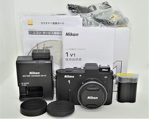 【中古】(未当て嵌める品)Nikon 鏡鑑受け答え一眼写真機 Nikon 1 (ニコン壱) V1 (ブイ壱) 薄型水晶体一揃いの道具 黒いことN1 V1ULK BK