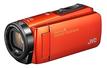 【中古】(未当て嵌める品)JVCKENWOOD JVC テレビカメラ Everio R 雨合羽 防塵 Wi-Fi 64GB内蔵記憶装置 ブラッドオレンジ色 GZ-RX680-D
