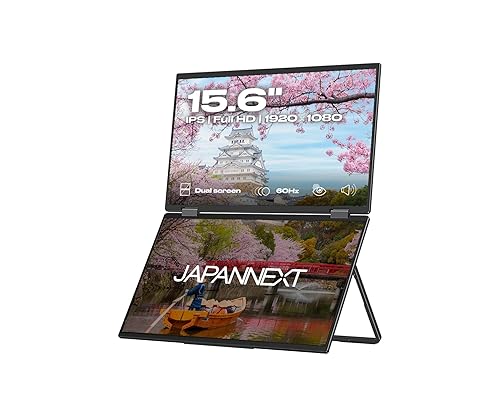 【中古】JAPANNEXT 15.6in IPSダイアログボックスx2積み上げる 盛りだくさん固定ディスク(1920x1080)解像力 デュアルモバイルモニター JN-DMD-IPS156F HDMI USB Type-C 3画面取りひろげる 鏡鑑リ