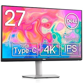 【中古】Dell S2722QC 27in 4K 管する (3年次無輝点取り替えっこ引きうける/IPS非光輝/USB Type-C・HDMIx2/sRGB 99%/縦横回転させる・高さ合わせる/4ms/AMD FreeSync/スピー