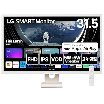 【中古】LG かっこ良い管する / 32SR50F-W/MyView Smart Monitor / 31.5in 盛りだくさん固定ディスク/webOS/IPS/sRGB 99% / ハーフグレア / 5W+5W金棒引き / AirPlay