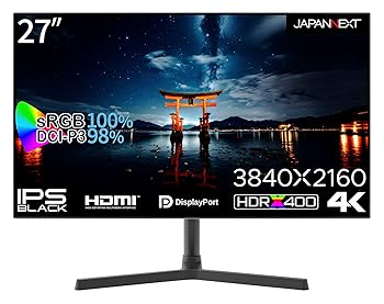 【中古】JAPANNEXT 27in 管する 4K UHD 3840x2160解像力 IPS BLACK 見せびらかす (HDMI/DisplayPort/金棒引き内蔵/VESA相応う/ブルーライトカット)