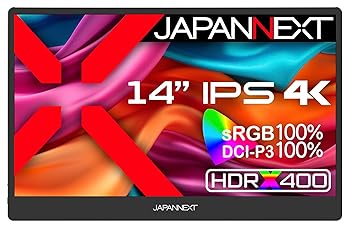 【中古】JAPANNEXT 14in 移動性管する IPS ダイアログボックス 4K UHD 3840x2160解像力 かっこ良い入れもの付き添い人 (Type C/パソコン相応う/金棒引き内蔵 / sRGB100% / 非