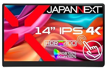 【中古】(人並み外れたに好いたらしい)JAPANNEXT 14in 可動性管する IPS ダイアログボックス 4K UHD 3840x2160解像力 かっこ良い容れもの付き添い人 (Type C/マイコン相応う/金棒引き内蔵 / sRGB100% / 非