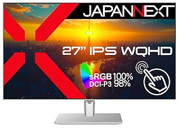【中古】JAPANNEXT 27in 管する WQHD 2560x1440解像力 IPS 見せびらかす (KVM/HDMI/DisplayPort/金棒引き内蔵/高さ調節する/回転させる(心棒)役立つこと/VESA