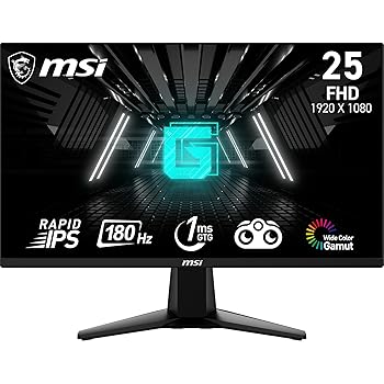 【中古】MSI G255F 25in 1920 x 1080 (FHD)、Rapid IPS、取り組み管する180サイクル、アダプティブ同時発生、1ms、HDMI、DisplayPort、VESAマウント能力のある、チル