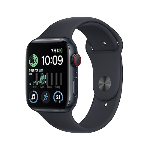 【中古】(未当て嵌める品)【保全済み品】Apple Watch SE 第2時人 (GPS + Cellular青写真) - 44粍 ミッドナイトアルミニウムケースと十二時運動競技ダンス楽隊