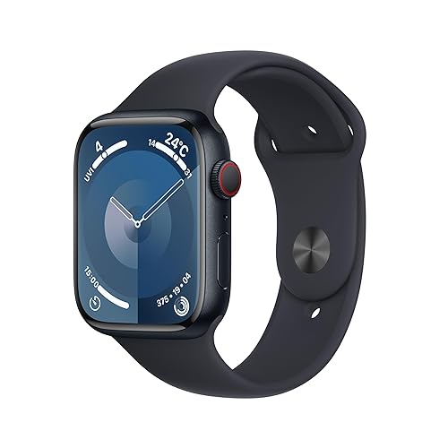 【中古】【持続済み品】Apple Watch Series 9 (GPS + Cellularひな形) - 45粍 ミッドナイトアルミニウムケースと真夜中運動競技ダンス楽隊 M／L