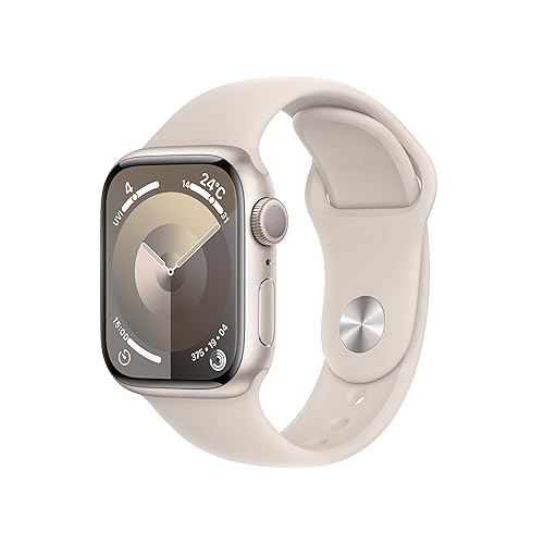 【中古】【持続済み品】Apple Watch Series 9 (GPSひな形) - 41粍 スターライトアルミニウムケースとスターライトスポーツバンド S／M