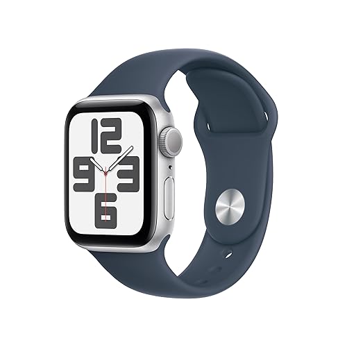 【中古】【保全済み品】Apple Watch SE 第2時人 2023青写真 (GPS青写真) - 40粍 シルバーアルミニウムケースとストームブルースポーツバンド S／M