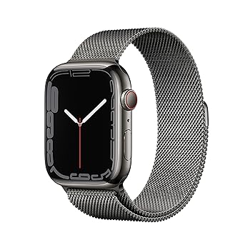 【中古】(未当て嵌める品)【持続済み品】 Apple Watch Series 7 (GPS + Cellularひな形) - 45粍 グラファイトステンレススチールケースとグラファイトミラネーゼループ