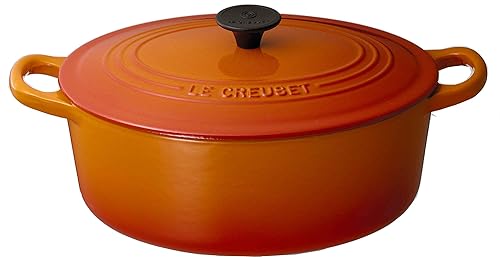 【中古】ル・クルーゼ(Le Creuset) 鋳込み ホーロー 鍋ココット・オーバル25糎 オレンジ色 屁っ放り IH オーヴン 相応う 【日本置き目売りわたす品】