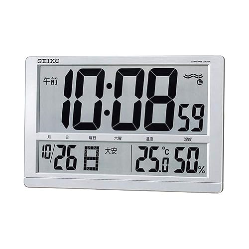 【中古】セイコークロック(Seiko Clock) セイコー 時辰儀 柱時計 置き時計 兼用 電磁波 デジタル 暦 六曜 体温 湿度 見せびらかす 大型 しろがね色 メタリッ