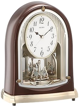 【中古】セイコー 時辰儀 置き時計 標準尺度 電磁波時辰儀 ツイン・パ 茶 メタリック BY239B SEIKO