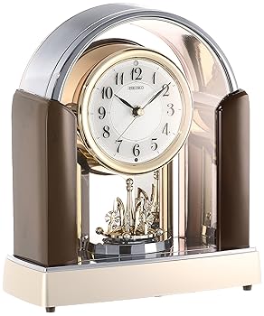 【中古】セイコー 時辰儀 置き時計 標準尺度 電磁波時辰儀 ツイン・パ 濃茶 大理石 飾りつけ光輝入眼 BY238B SEIKO