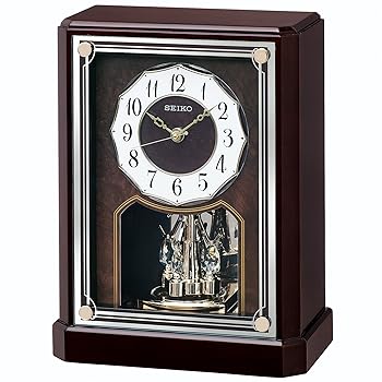 【中古】セイコー 時辰儀 置き時計 電磁波 アナログ 回転させる飾りつけ 木枠 濃茶 板目 BY243B SEIKO