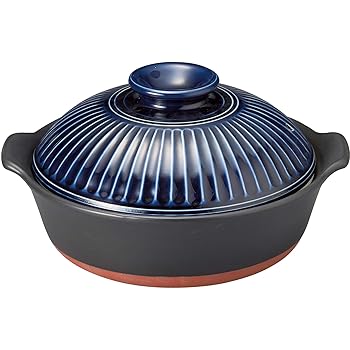 【中古】【2025年・置き目品】 萬古焼 銀峯 秋草の花 土鍋 IH相応う 9号 3-4人用 硝子釉 青色 直火相応う 保温性 陰電子領域相応う 食洗器相応う 日本製 19046