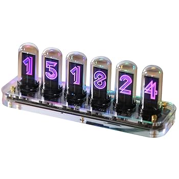 【中古】(未当て嵌める品)RGB盛りだくさん色合いLEDデジタル時辰儀 ニキシー管風置時計 WIFI接入 活動写真見せびらかす スマ電話機築き上げる 発しる管時辰儀 時辰儀 レトロモダン 置き時計 日本語言いあらわす書