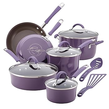【中古】(未当て嵌める品)Rachael Ray Cucina ノン突っ支い棒膳立て物の具鍋とフライパン仕掛ける 12個 ラベンダーパープル
