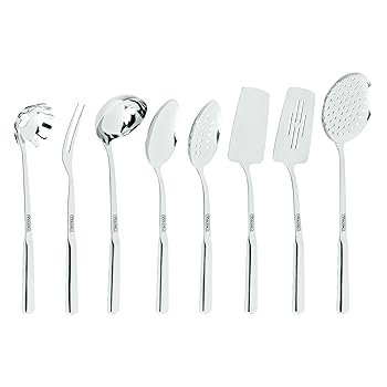 【中古】(未使用品)Viking キッチン用品セット ステンレススチール調理器具8点セット スパチュラ スプーン パスタフォーク 深型おたま ミートフォーク スキマー シ｜COCOHOUSE