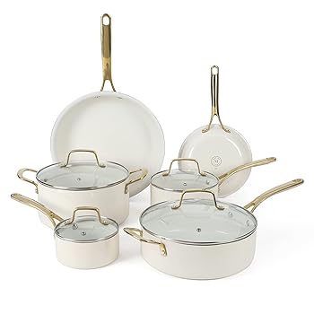 【中古】Martha Stewart Lockton プレミアムノンスティック非病原性PFAフリーセラミックインテリア10ピースヘビーゲージエナメルアルミニウム鍋と飛球パ