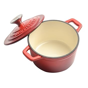 【中古】Grkoo 鋳鉄鍋ホーロー鍋 家庭用スープシチュー鍋焦げ付き防止鍋 ミニシチューカップ小さなミルクポットスープポットシチューポット 1L (レッド)｜COCOHOUSE
