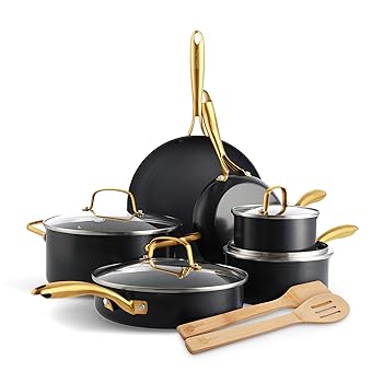 【中古】GreenPan (緑であること食麺麭) ノンスティックスイフト膳立て物の具12点仕掛ける 陶芸製 PAS不当て嵌める 蓋付き添い人鍋\u0026フライパン 食器洗い機\u0026オーヴン／ブロイ