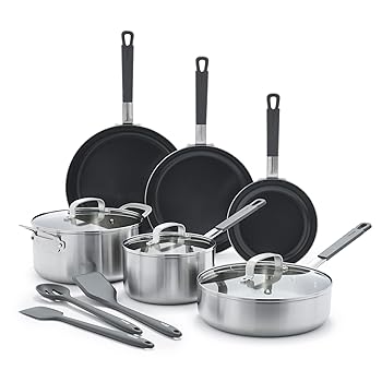【中古】GreenPan x Bobby Flay ステンレススチール 12点 調理器具鍋とフライパンセット プログレード 三層 PASフリー セラミックノンスティック IH対応|COCOHOUSE