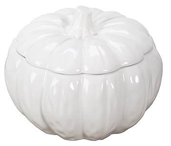 【中古】Ceramic Pumpkin Round Soup Bowl Container with Fitting Lid White by YTC