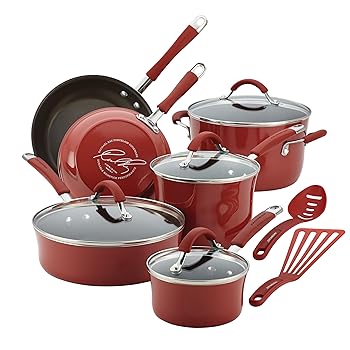 【中古】レイチェル・レイ16339 Cucinaの手ごわいエナメル質テフロン産業の12天下太平膳立て物の具仕掛ける、クランベリー赤いこと