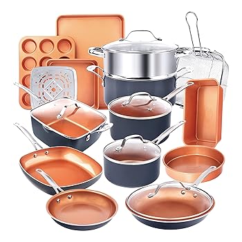 【中古】Gotham Steel 膳立て物の具 + 耐熱皿仕掛ける ノン突っ支い棒耐久性陶芸銅上塗り ? スキネットボール 買い溜めるポット 奥行きのある角の飛球手かご