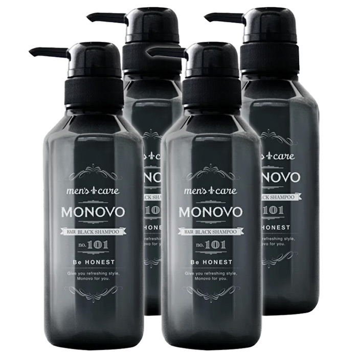 【送料無料・定期購入】MONOVOヘアトニックブラックシャンプー：4本(300ml×4)泡立て3分ヘアパック、これ1本で頭皮と髪を集中ケア【弱酸性/アミノ酸/ノンシリコンシャンプー】