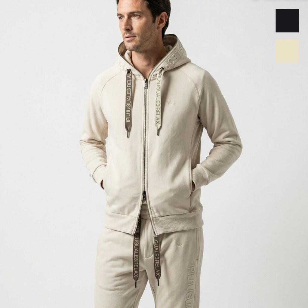 1PIU1UGUALE3 RELAX ウノピゥウノウグァーレトレ リラックス パーカー エンボスロゴスウェットパーカー HOOD EMBOSSED LOGO HOODIE ジップアップパーカー uso-26083 ロゴ BEIGE BLACK
