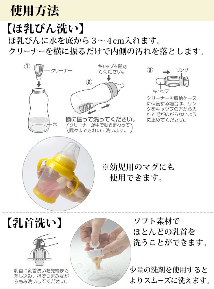 市場 ポイント最大32倍 びっくりフルフルほ乳びん洗い 日本製 ブラシ 手のひらサイズ 持ち運び 乳首洗い 2点セット サンコー