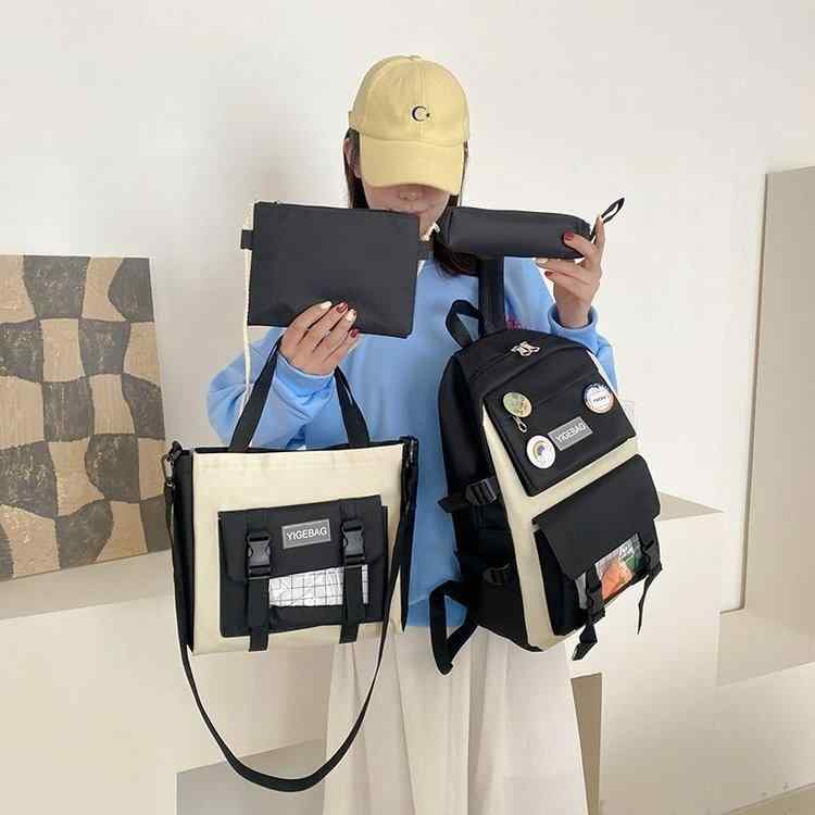 ンバス シンプル 無地 通勤 通学 高校生 中学生 小学生 スクールバッグ A4対応 PC収納 大容量 撥水 4点セット 男女兼用 リュック