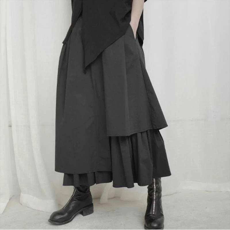 かっこいい 秋 カジュア スカート シンプル ロング Aライン ブラック 個性的 ボトムス 黒 アシンメトリー 春 レディース クール