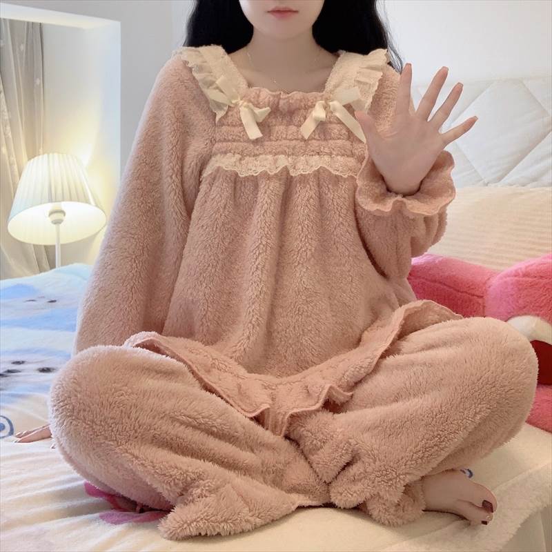 もこもこ ルームウェア ナイトウェア ふわふわ モコモコ 2色 着る毛布 上下セット 部屋着 パジャマ お家コーデ 冬 セットアッ 秋